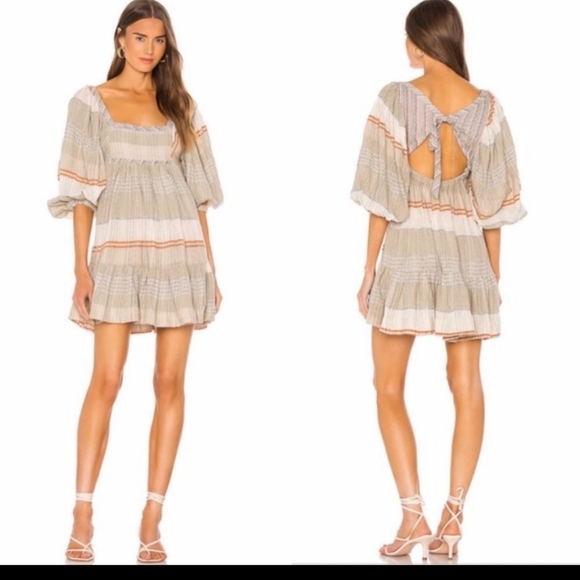 Free People Dresses & Skirts - Free People Cozy Tan, Cream, Orange Striped Mini Dress Size Small